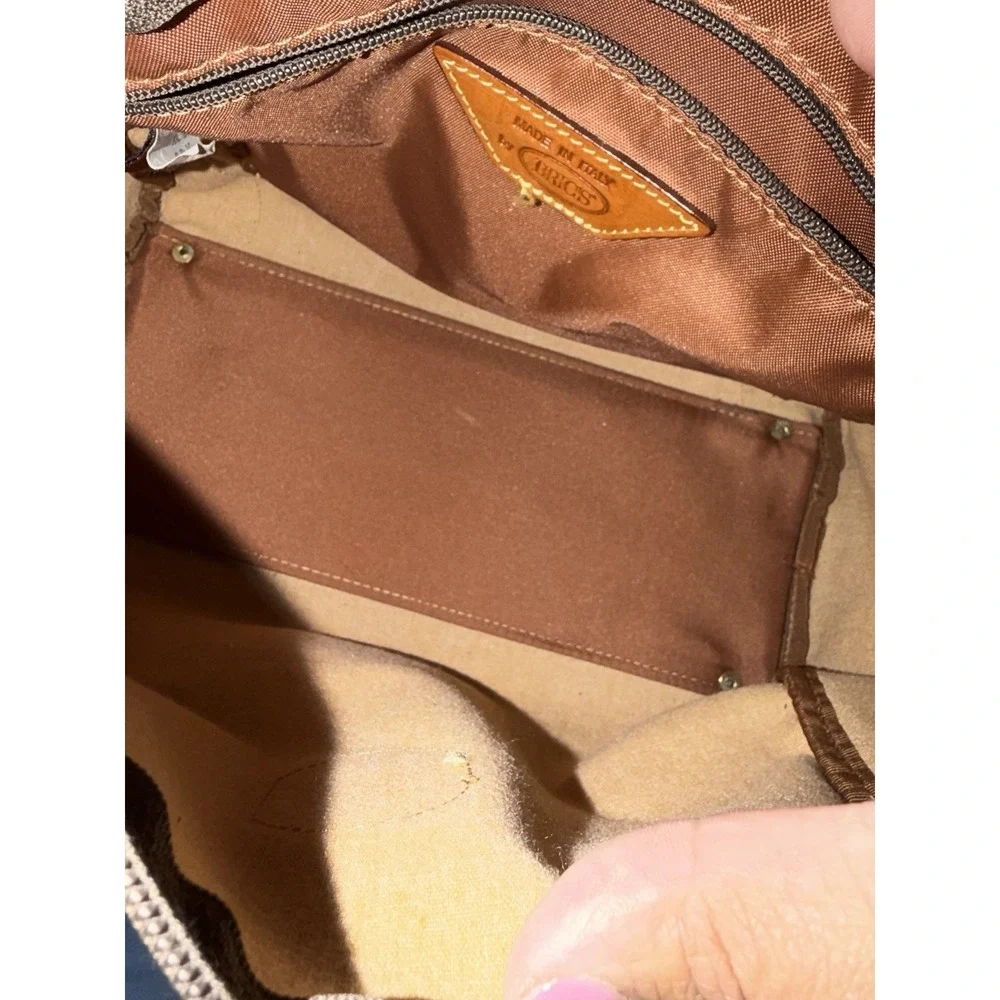 BRIC'S ITALY pebbled Resistant Life Cargo Duffle TRAVEL Bag Cognac Trim 14x9x7